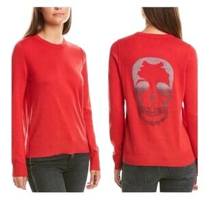 Zadig & Voltaire Miss M Skull Sweater Women's Small Red Merino Wool Crewneck